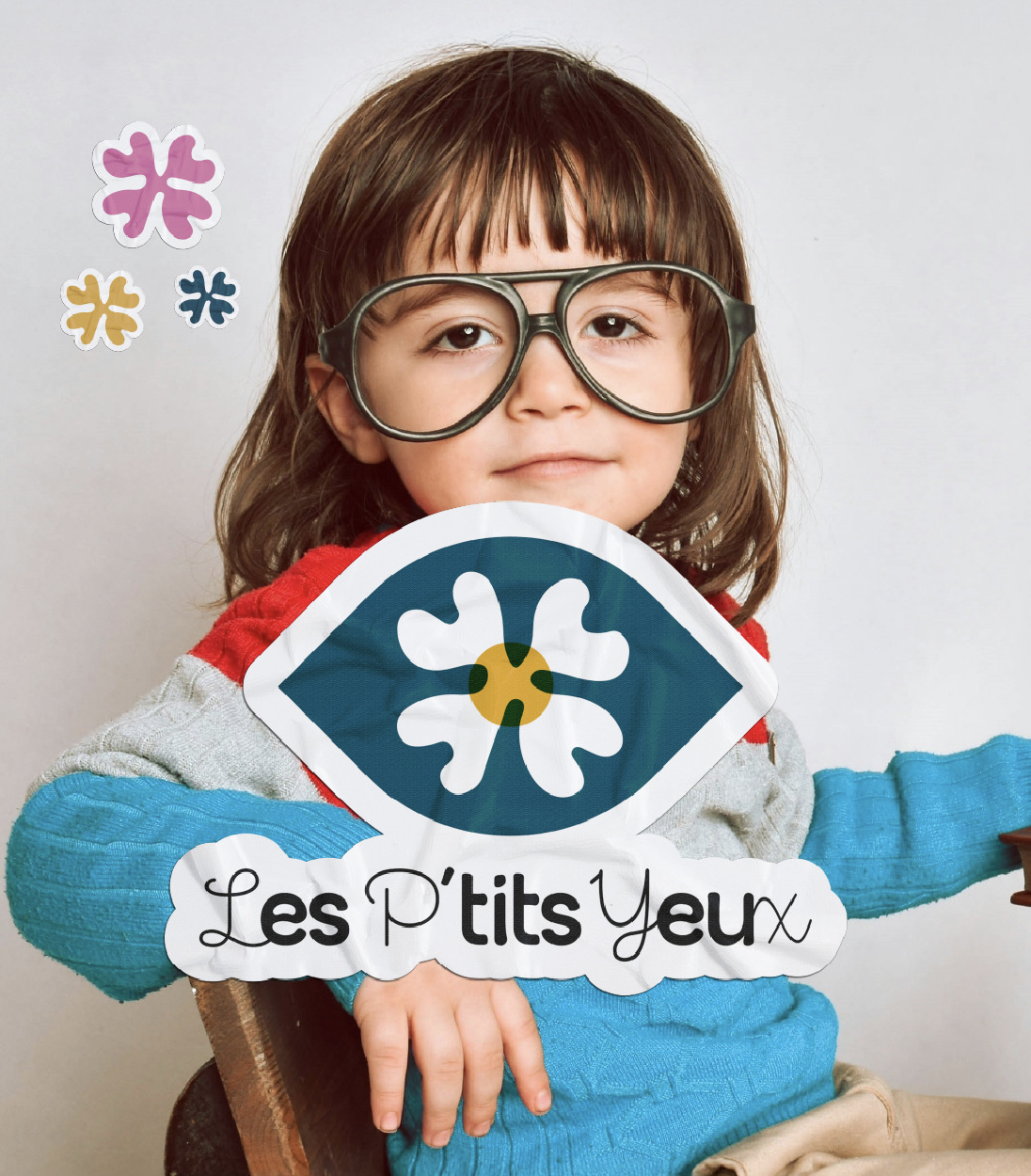 Création de l'identité visuelle Les P'tits Yeux. Centre ophtalmologique pour enfant.